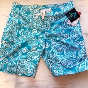 Kanu Lanai Aqua Paisley Surf Swim Board Shorts NWT